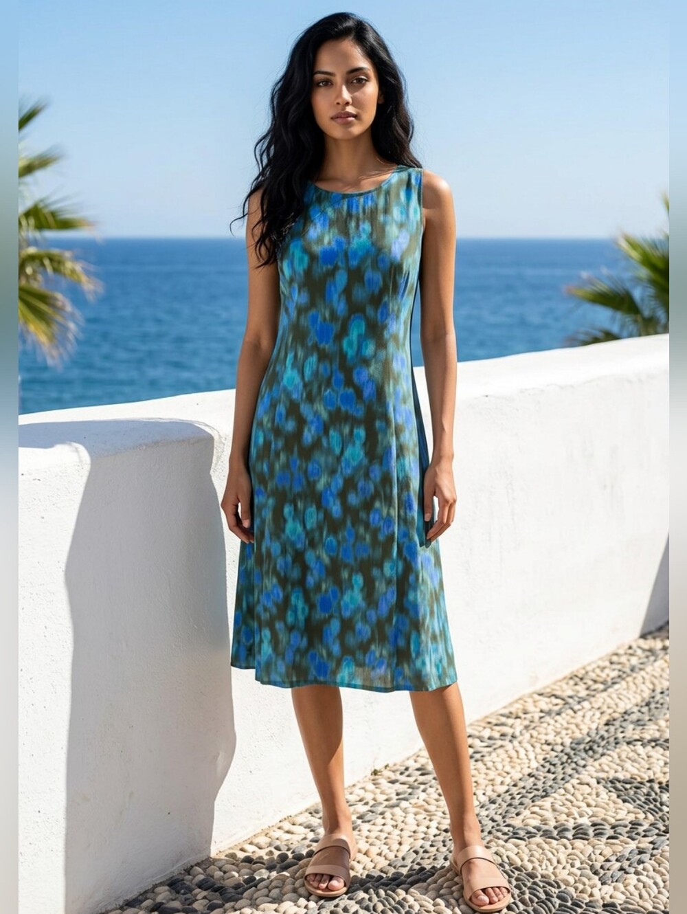 NWOT J. Jill Water Color Green Blue Midi Dress Sz 4P